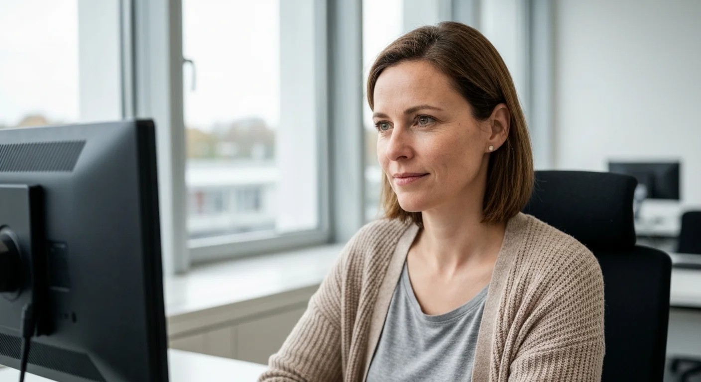 Digitalisierungsmanager in einem hellen Universitätsverwaltungsbüro mit Bildschirm